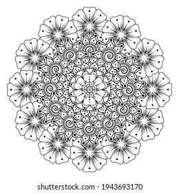 Circular pattern in the form of mandala with flower for henna, mehndi, tattoo, decoration. decorative ornament in ethnic oriental style. coloring book page.