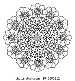 Circular pattern in the form of mandala with flower for henna, mehndi, tattoo, decoration. decorative ornament in ethnic oriental style. coloring book page.