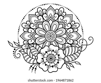 Circular pattern in form of mandala with flower for Henna, Mehndi, tattoo, decoration. Decorative ornament in ethnic oriental style. Outline doodle hand draw vector illustration.