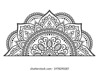 Circular pattern in form of mandala with flower for Henna, Mehndi, tattoo, decoration. Decorative ornament in ethnic oriental style. Outline doodle hand draw vector illustration.