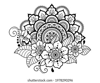 Circular pattern in form of mandala with flower for Henna, Mehndi, tattoo, decoration. Decorative ornament in ethnic oriental style. Outline doodle hand draw vector illustration.