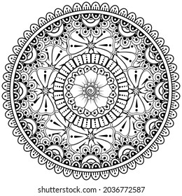 Circular pattern in the form of mandala with flower for henna, mehndi, tattoo, decoration. 