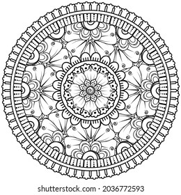 Circular pattern in the form of mandala with flower for henna, mehndi, tattoo, decoration. 