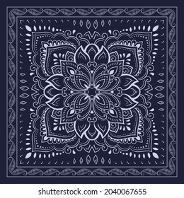 Circular pattern in form of mandala with flower for Henna, Mehndi, decoration. Blue decorative ornament in ethnic oriental style for a bandana. Outline doodle hand draw vector illustration.