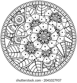 Circular pattern in the form of mandala with flower for henna, mehndi, tattoo, decoration. 