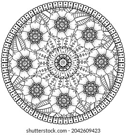 Circular pattern in the form of mandala with flower for henna, mehndi, tattoo, decoration. 