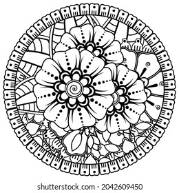 Circular pattern in the form of mandala with flower for henna, mehndi, tattoo, decoration. 