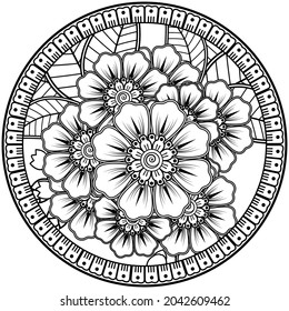 Circular pattern in the form of mandala with flower for henna, mehndi, tattoo, decoration. 