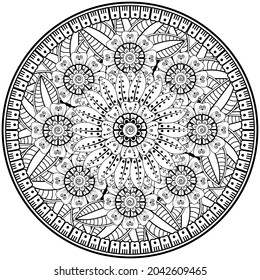 Circular pattern in the form of mandala with flower for henna, mehndi, tattoo, decoration. 