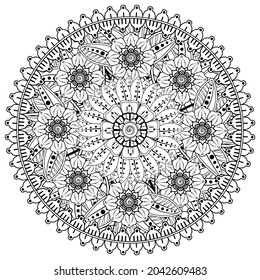 Circular pattern in the form of mandala with flower for henna, mehndi, tattoo, decoration. 