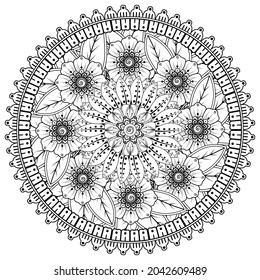 Circular pattern in the form of mandala with flower for henna, mehndi, tattoo, decoration. 