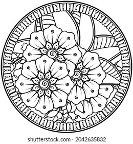 Circular pattern in the form of mandala with flower for henna, mehndi, tattoo, decoration. 