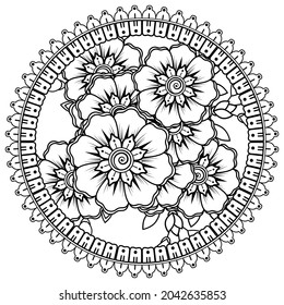 Circular pattern in the form of mandala with flower for henna, mehndi, tattoo, decoration. 