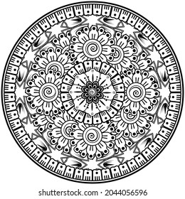 Circular pattern in the form of mandala with flower for henna, mehndi, tattoo, decoration. 