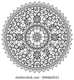 Patrón circular en forma de mandala con flor para henna, mehndi, tatuaje, decoración. 