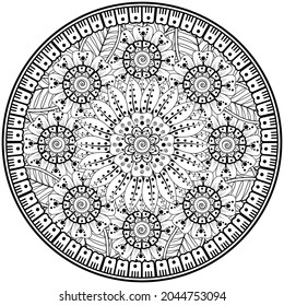 Circular pattern in the form of mandala with flower for henna, mehndi, tattoo, decoration. 