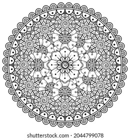 Circular pattern in the form of mandala with flower for henna, mehndi, tattoo, decoration. 