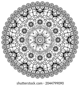 Circular pattern in the form of mandala with flower for henna, mehndi, tattoo, decoration. 