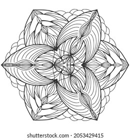 Circular pattern in form of mandala with flower for Henna, Mehndi, tattoo, decoration. Decorative ornament in ethnic oriental style. Outline doodle hand draw vector illustration.