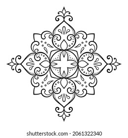 Circular pattern in form of mandala with flower for Henna, Mehndi, tattoo, decoration. Decorative ornament in ethnic oriental style. Outline doodle hand draw vector illustration.