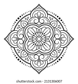 Circular pattern in form of mandala with flower for Henna, Mehndi, tattoo, decoration. Decorative ornament in ethnic oriental style. Outline doodle hand draw vector illustration.