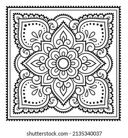 Circular pattern in form of mandala with flower for Henna, Mehndi, tattoo, decoration. Decorative ornament in ethnic oriental style. Outline doodle hand draw vector illustration.