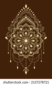 Circular pattern in form of mandala with flower for Henna, Mehndi, tattoo, decoration. Decorative ornament in ethnic oriental style. Outline doodle hand draw vector illustration.