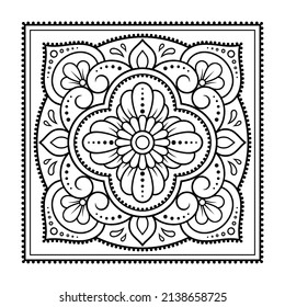 Circular pattern in form of mandala with flower for Henna, Mehndi, tattoo, decoration. Decorative ornament in ethnic oriental style. Outline doodle hand draw vector illustration.