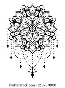 Circular pattern in form of mandala with flower for Henna, Mehndi, tattoo, decoration. Decorative ornament in ethnic oriental style. Outline doodle hand draw vector illustration.