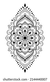 Patrón circular en forma de mandala con flor para Henna, Mehndi, tatuaje, decoración. La decoración es de estilo étnico oriental. Dibujar ilustración vectorial con la mano del garabato de contorno.