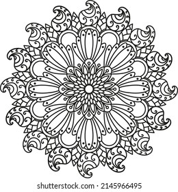 Circular pattern in form of mandala with flower for decoration, henna, or tattoo. Decorative ornament