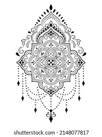 Circular pattern in form of mandala with flower for Henna, Mehndi, tattoo, decoration. Decorative ornament in ethnic oriental style. Outline doodle hand draw vector illustration.