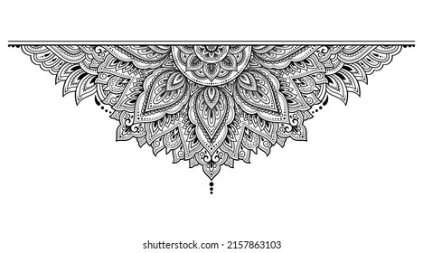 Circular pattern in form of mandala with flower for Henna, Mehndi, tattoo, decoration. Decorative ornament in ethnic oriental style. Outline doodle hand draw vector illustration.