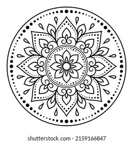 Circular pattern in form of mandala with flower for Henna, Mehndi, tattoo, decoration. Decorative ornament in ethnic oriental style. Outline doodle hand draw vector illustration.