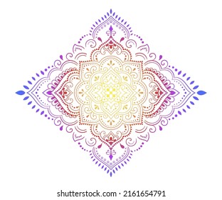 Circular pattern in form of mandala with flower for Henna, Mehndi, tattoo, decoration. Decorative ornament in ethnic oriental style. Rainbow pattern on white background.