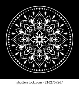 Circular pattern in form of mandala with flower for Henna, Mehndi, tattoo, decoration. Decorative ornament in ethnic oriental style. Outline doodle hand draw vector illustration.