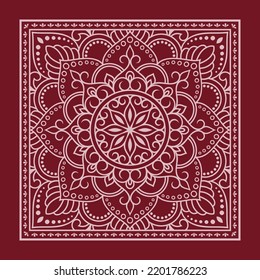 Circular pattern in form of mandala with flower for Henna, Mehndi, decoration. Red decorative ornament in ethnic oriental style for a bandana. Outline doodle hand draw vector illustration.