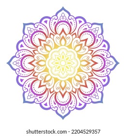 Circular pattern in form of mandala with flower for Henna, Mehndi, tattoo, decoration. Decorative ornament in ethnic oriental style. Rainbow pattern on white background.