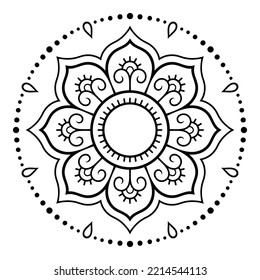 Circular pattern in form of mandala with flower for Henna, Mehndi, tattoo, decoration. Decorative ornament in ethnic oriental style. Outline doodle hand draw vector illustration.