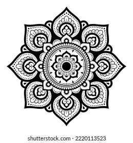 Circular pattern in form of mandala with flower for Henna, Mehndi, tattoo, decoration. Decorative ornament in ethnic oriental style. Outline doodle hand draw vector illustration.