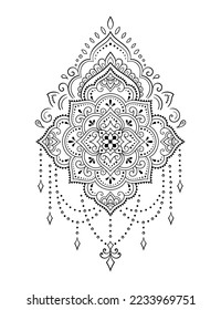 Circular pattern in form of mandala with flower for Henna, Mehndi, tattoo, decoration. Decorative ornament in ethnic oriental style. Outline doodle hand draw vector illustration.