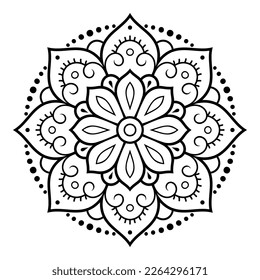 Circular pattern in form of mandala with flower for Henna, Mehndi, tattoo, decoration. Decorative ornament in ethnic oriental style. Outline doodle hand draw vector illustration.