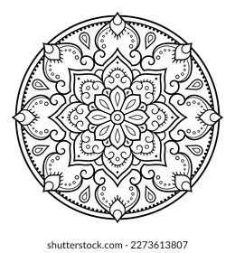 Circular pattern in form of mandala with flower for Henna, Mehndi, tattoo, decoration. Decorative ornament in ethnic oriental style. Outline doodle hand draw vector illustration.