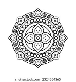 Circular pattern in form of mandala with flower petals, decorative ornament in ethnic style.