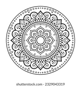 Circular pattern in form of mandala with flower for Henna, Mehndi, tattoo, decoration. Decorative ornament in ethnic oriental style. Outline doodle hand draw vector illustration.