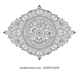 Circular pattern in form of mandala with flower for Henna, Mehndi, tattoo, decoration. Decorative ornament in ethnic oriental style. Outline doodle hand draw vector illustration.