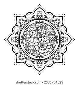 Circular pattern in form of mandala with flower for Henna, Mehndi, tattoo, decoration. Decorative ornament in ethnic oriental style. Outline doodle hand draw vector illustration.