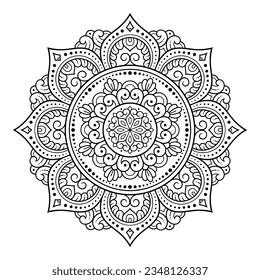 Circular pattern in form of mandala with flower for Henna, Mehndi, tattoo, decoration. Decorative ornament in ethnic oriental style. Outline doodle hand draw vector illustration.