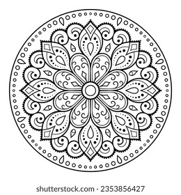 Circular pattern in form of mandala with flower for Henna, Mehndi, tattoo, decoration. Decorative ornament in ethnic oriental style. Outline doodle hand draw vector illustration.