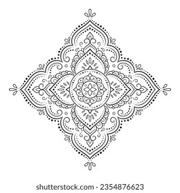 Circular pattern in form of mandala with flower for Henna, Mehndi, tattoo, decoration. Decorative ornament in ethnic oriental style. Outline doodle hand draw vector illustration.